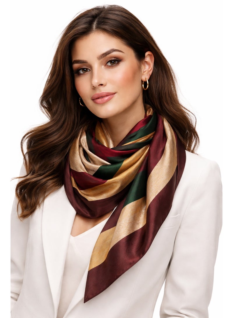 TaimAs Women’s Printed Satin Scarf 90x90 cm – Elegant Square Shawl for Hijab, Neck & Fashion Styling - Image 2
